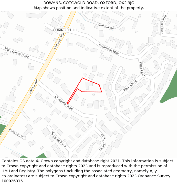 ROWANS, COTSWOLD ROAD, OXFORD, OX2 9JG: Location map and indicative extent of plot