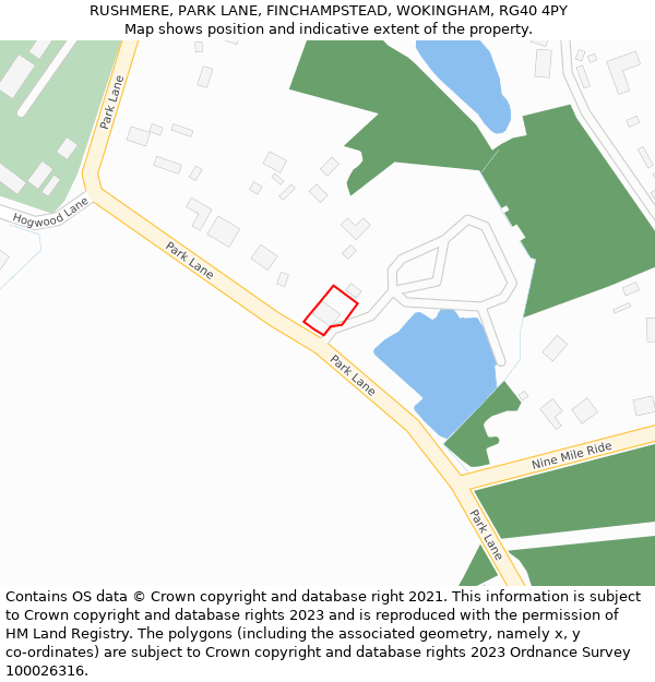 RUSHMERE, PARK LANE, FINCHAMPSTEAD, WOKINGHAM, RG40 4PY: Location map and indicative extent of plot