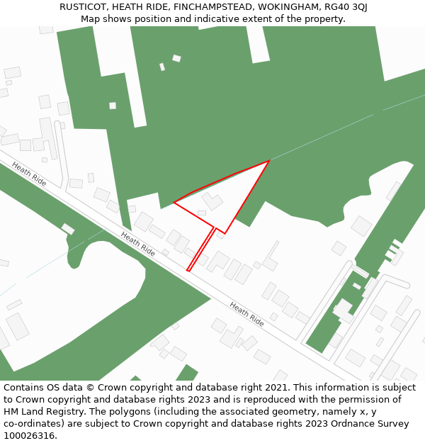 RUSTICOT, HEATH RIDE, FINCHAMPSTEAD, WOKINGHAM, RG40 3QJ: Location map and indicative extent of plot