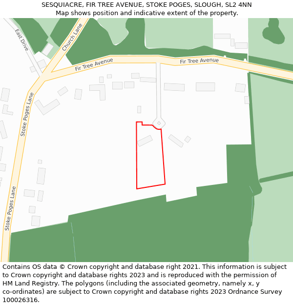 SESQUIACRE, FIR TREE AVENUE, STOKE POGES, SLOUGH, SL2 4NN: Location map and indicative extent of plot