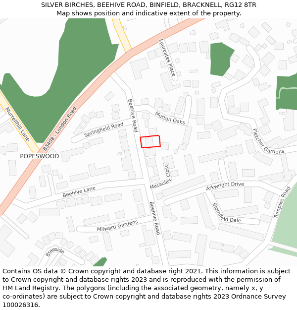 SILVER BIRCHES, BEEHIVE ROAD, BINFIELD, BRACKNELL, RG12 8TR: Location map and indicative extent of plot
