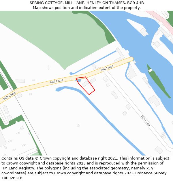 SPRING COTTAGE, MILL LANE, HENLEY-ON-THAMES, RG9 4HB: Location map and indicative extent of plot