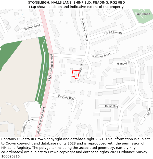 STONELEIGH, HALLS LANE, SHINFIELD, READING, RG2 9BD: Location map and indicative extent of plot