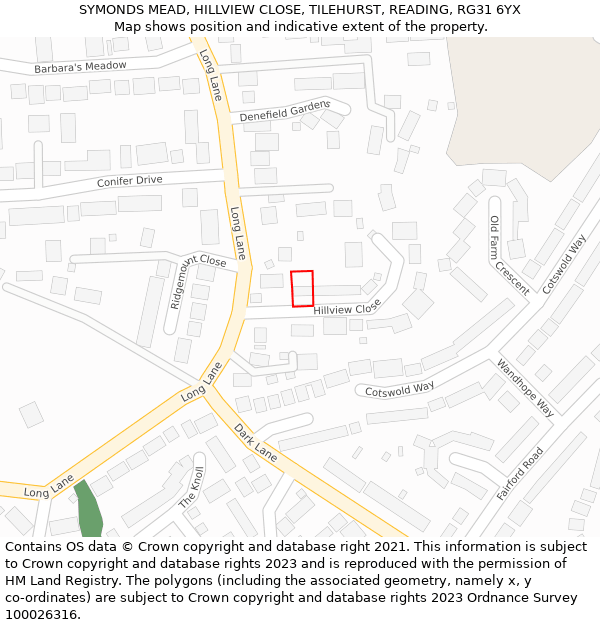 SYMONDS MEAD, HILLVIEW CLOSE, TILEHURST, READING, RG31 6YX: Location map and indicative extent of plot