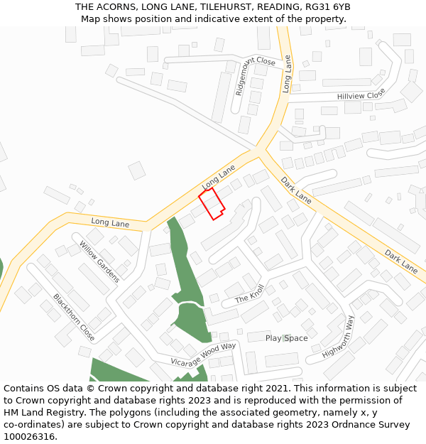 THE ACORNS, LONG LANE, TILEHURST, READING, RG31 6YB: Location map and indicative extent of plot