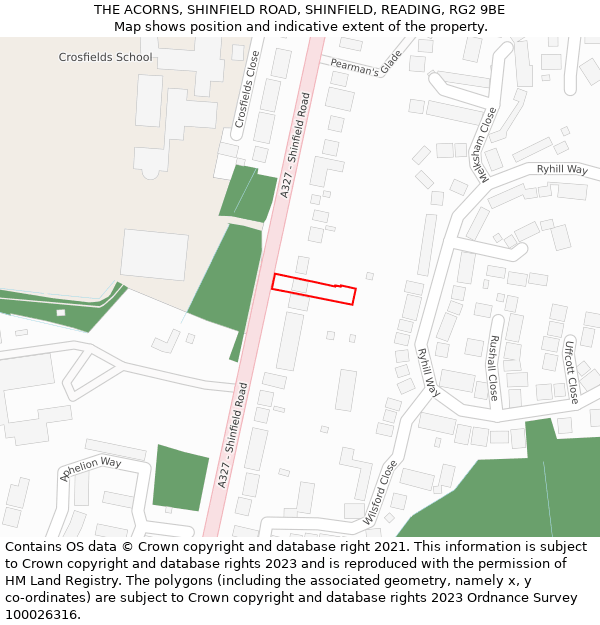 THE ACORNS, SHINFIELD ROAD, SHINFIELD, READING, RG2 9BE: Location map and indicative extent of plot