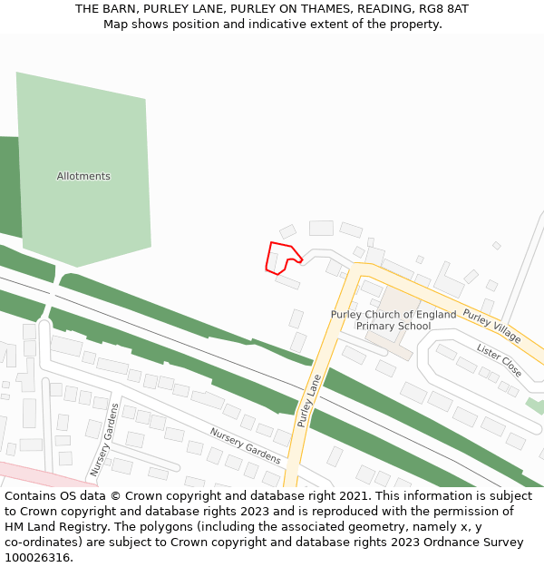 THE BARN, PURLEY LANE, PURLEY ON THAMES, READING, RG8 8AT: Location map and indicative extent of plot
