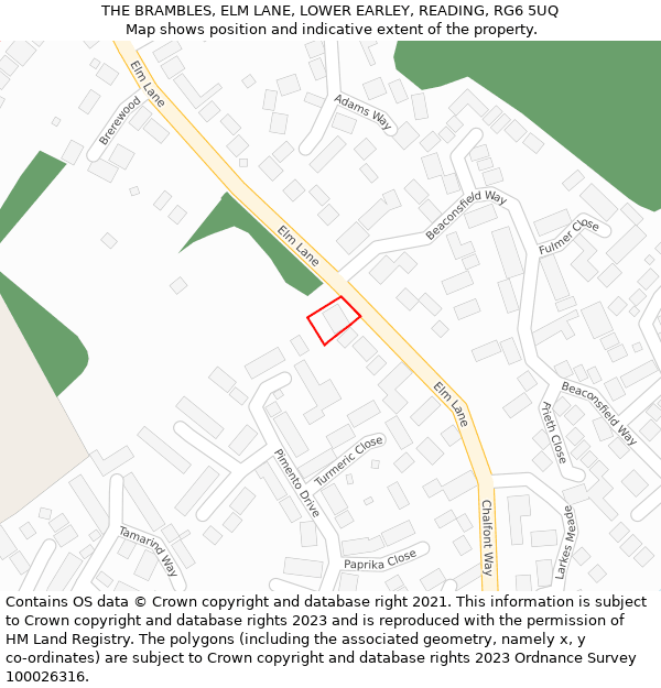 THE BRAMBLES, ELM LANE, LOWER EARLEY, READING, RG6 5UQ: Location map and indicative extent of plot