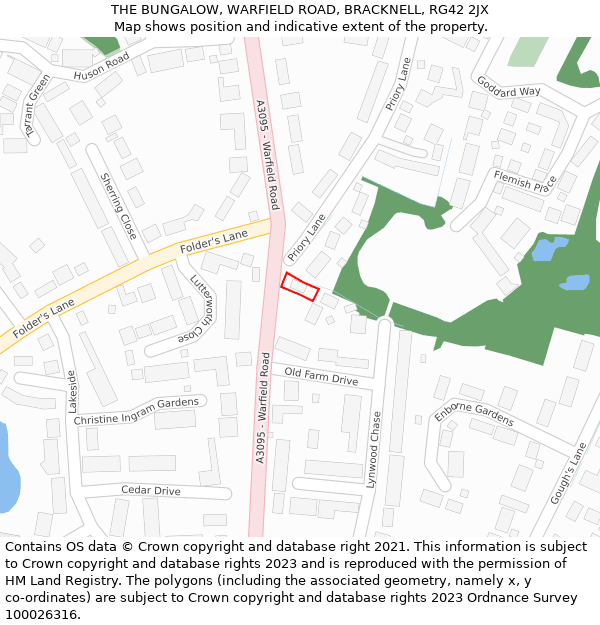 THE BUNGALOW, WARFIELD ROAD, BRACKNELL, RG42 2JX: Location map and indicative extent of plot
