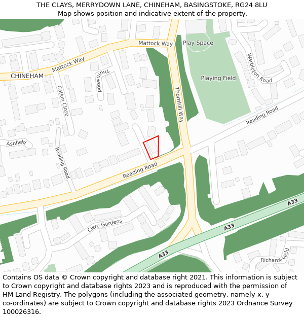THE CLAYS, MERRYDOWN LANE, CHINEHAM, BASINGSTOKE, RG24 8LU: Location map and indicative extent of plot