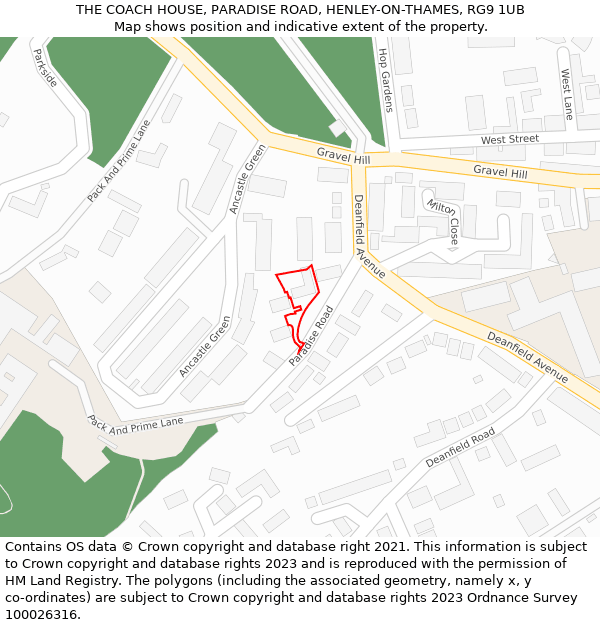 THE COACH HOUSE, PARADISE ROAD, HENLEY-ON-THAMES, RG9 1UB: Location map and indicative extent of plot