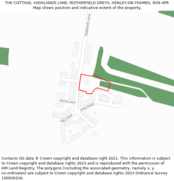 THE COTTAGE, HIGHLANDS LANE, ROTHERFIELD GREYS, HENLEY-ON-THAMES, RG9 4PR: Location map and indicative extent of plot