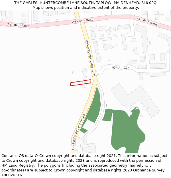 THE GABLES, HUNTERCOMBE LANE SOUTH, TAPLOW, MAIDENHEAD, SL6 0PQ: Location map and indicative extent of plot