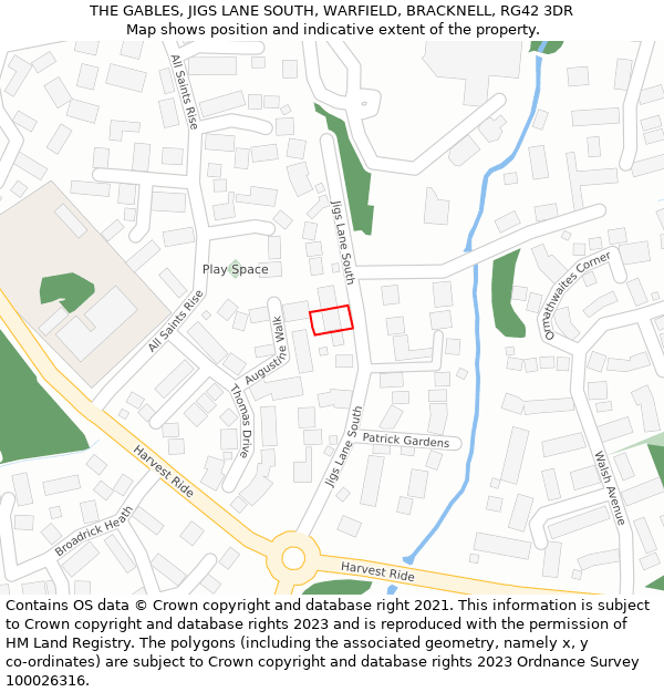 THE GABLES, JIGS LANE SOUTH, WARFIELD, BRACKNELL, RG42 3DR: Location map and indicative extent of plot