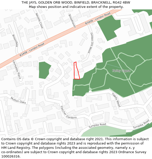 THE JAYS, GOLDEN ORB WOOD, BINFIELD, BRACKNELL, RG42 4BW: Location map and indicative extent of plot