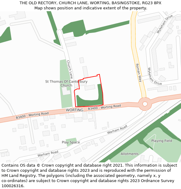 THE OLD RECTORY, CHURCH LANE, WORTING, BASINGSTOKE, RG23 8PX: Location map and indicative extent of plot