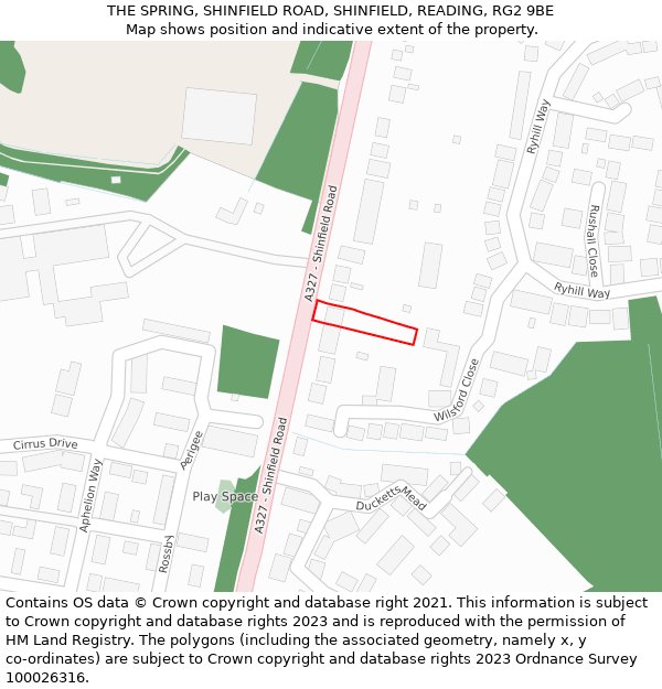 THE SPRING, SHINFIELD ROAD, SHINFIELD, READING, RG2 9BE: Location map and indicative extent of plot