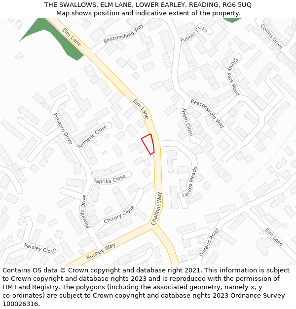 THE SWALLOWS, ELM LANE, LOWER EARLEY, READING, RG6 5UQ: Location map and indicative extent of plot