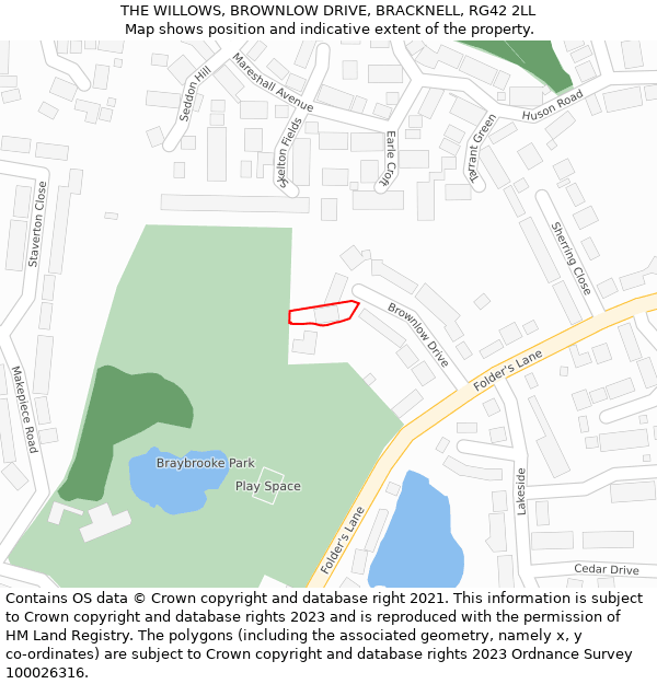THE WILLOWS, BROWNLOW DRIVE, BRACKNELL, RG42 2LL: Location map and indicative extent of plot