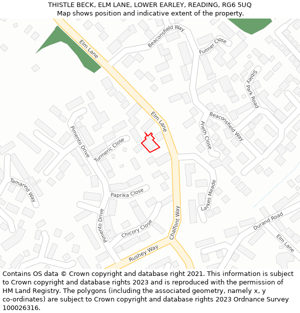 THISTLE BECK, ELM LANE, LOWER EARLEY, READING, RG6 5UQ: Location map and indicative extent of plot