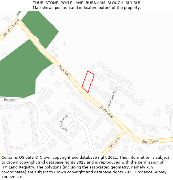 THURLSTONE, POYLE LANE, BURNHAM, SLOUGH, SL1 8LB: Location map and indicative extent of plot