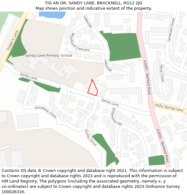 TIG AN OR, SANDY LANE, BRACKNELL, RG12 2JG: Location map and indicative extent of plot
