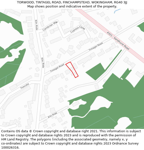 TORWOOD, TINTAGEL ROAD, FINCHAMPSTEAD, WOKINGHAM, RG40 3JJ: Location map and indicative extent of plot