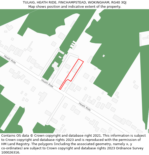 TULAIG, HEATH RIDE, FINCHAMPSTEAD, WOKINGHAM, RG40 3QJ: Location map and indicative extent of plot