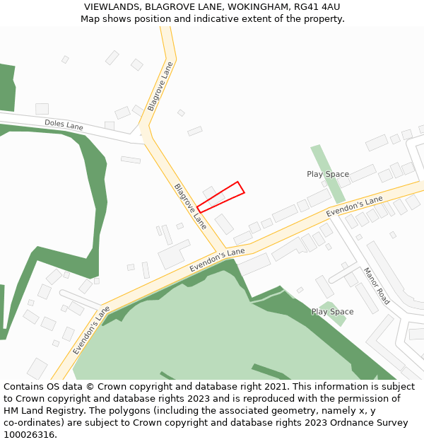 VIEWLANDS, BLAGROVE LANE, WOKINGHAM, RG41 4AU: Location map and indicative extent of plot