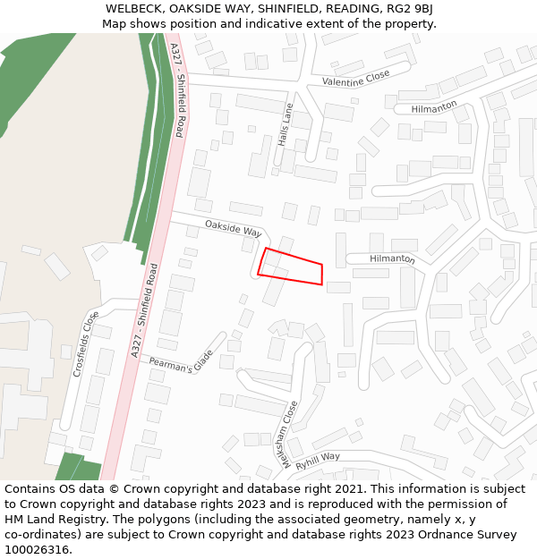 WELBECK, OAKSIDE WAY, SHINFIELD, READING, RG2 9BJ: Location map and indicative extent of plot