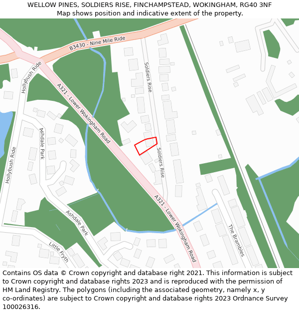 WELLOW PINES, SOLDIERS RISE, FINCHAMPSTEAD, WOKINGHAM, RG40 3NF: Location map and indicative extent of plot