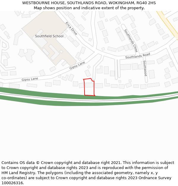 WESTBOURNE HOUSE, SOUTHLANDS ROAD, WOKINGHAM, RG40 2HS: Location map and indicative extent of plot
