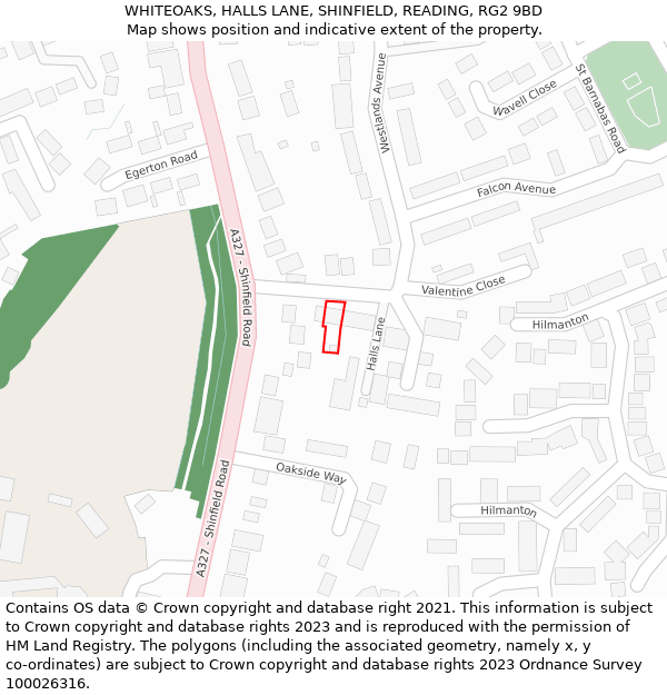 WHITEOAKS, HALLS LANE, SHINFIELD, READING, RG2 9BD: Location map and indicative extent of plot
