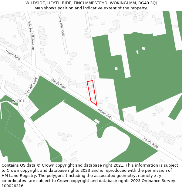 WILDSIDE, HEATH RIDE, FINCHAMPSTEAD, WOKINGHAM, RG40 3QJ: Location map and indicative extent of plot