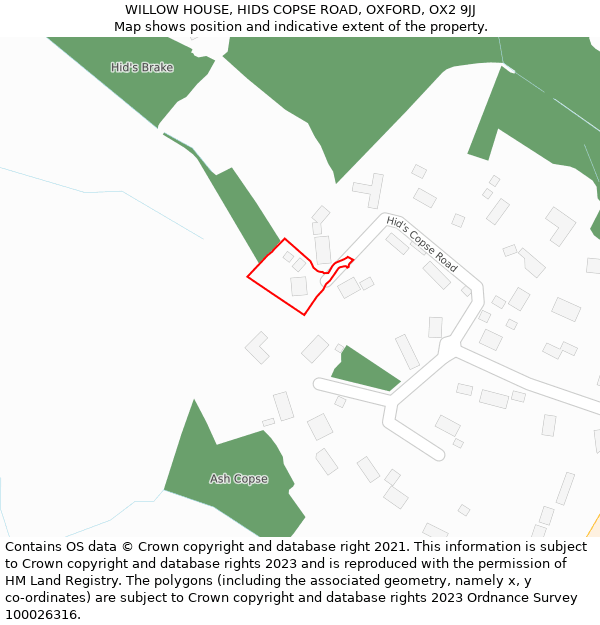 WILLOW HOUSE, HIDS COPSE ROAD, OXFORD, OX2 9JJ: Location map and indicative extent of plot