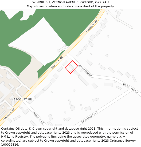 WINDRUSH, VERNON AVENUE, OXFORD, OX2 9AU: Location map and indicative extent of plot
