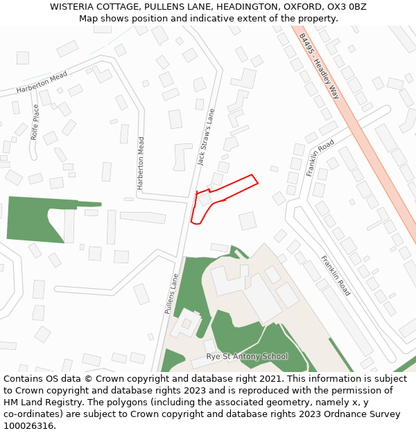 WISTERIA COTTAGE, PULLENS LANE, HEADINGTON, OXFORD, OX3 0BZ: Location map and indicative extent of plot