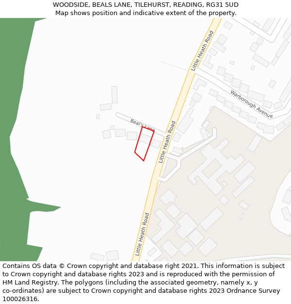 WOODSIDE, BEALS LANE, TILEHURST, READING, RG31 5UD: Location map and indicative extent of plot