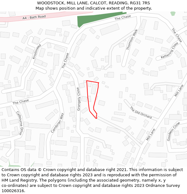 WOODSTOCK, MILL LANE, CALCOT, READING, RG31 7RS: Location map and indicative extent of plot