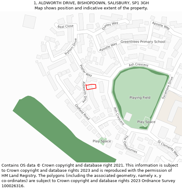 1, ALDWORTH DRIVE, BISHOPDOWN, SALISBURY, SP1 3GH: Location map and indicative extent of plot