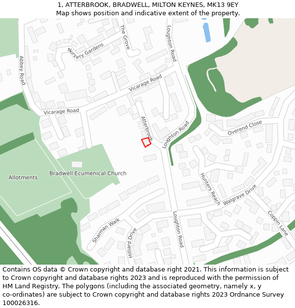 1, ATTERBROOK, BRADWELL, MILTON KEYNES, MK13 9EY: Location map and indicative extent of plot