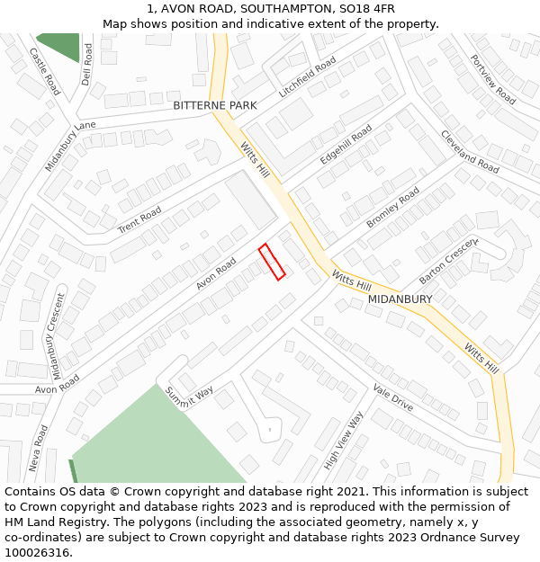 1, AVON ROAD, SOUTHAMPTON, SO18 4FR: Location map and indicative extent of plot