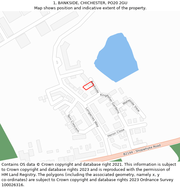 1, BANKSIDE, CHICHESTER, PO20 2GU: Location map and indicative extent of plot