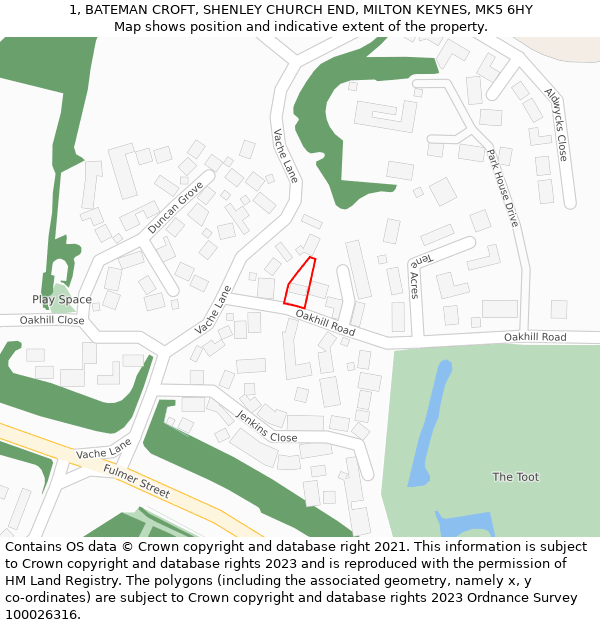 1, BATEMAN CROFT, SHENLEY CHURCH END, MILTON KEYNES, MK5 6HY: Location map and indicative extent of plot