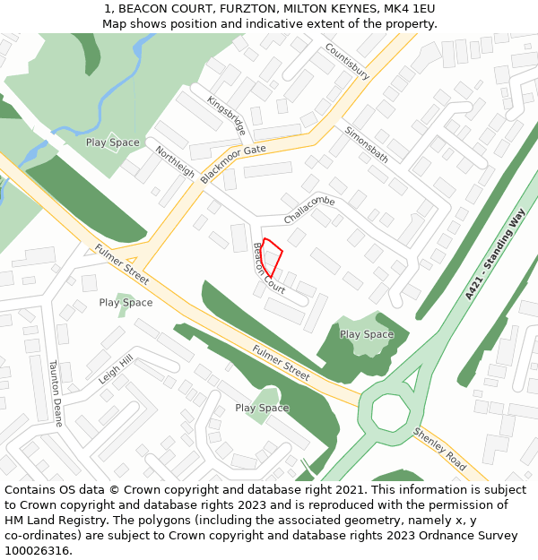 1, BEACON COURT, FURZTON, MILTON KEYNES, MK4 1EU: Location map and indicative extent of plot