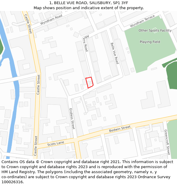 1, BELLE VUE ROAD, SALISBURY, SP1 3YF: Location map and indicative extent of plot