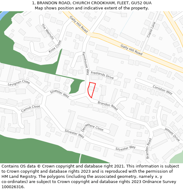 1, BRANDON ROAD, CHURCH CROOKHAM, FLEET, GU52 0UA: Location map and indicative extent of plot