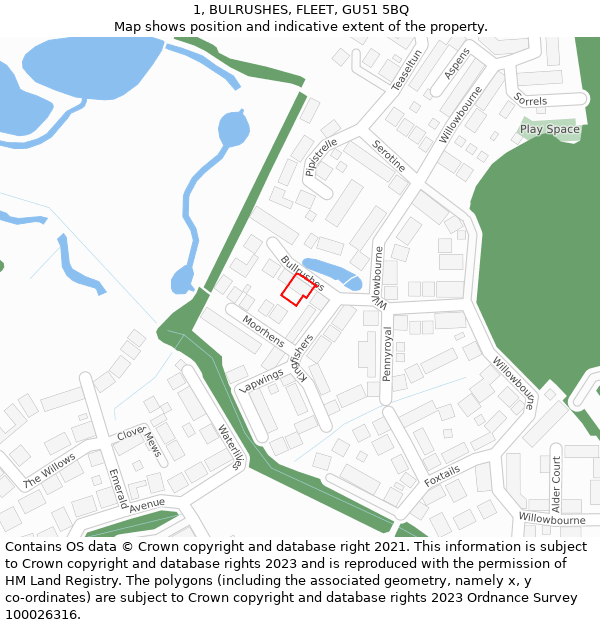 1, BULRUSHES, FLEET, GU51 5BQ: Location map and indicative extent of plot