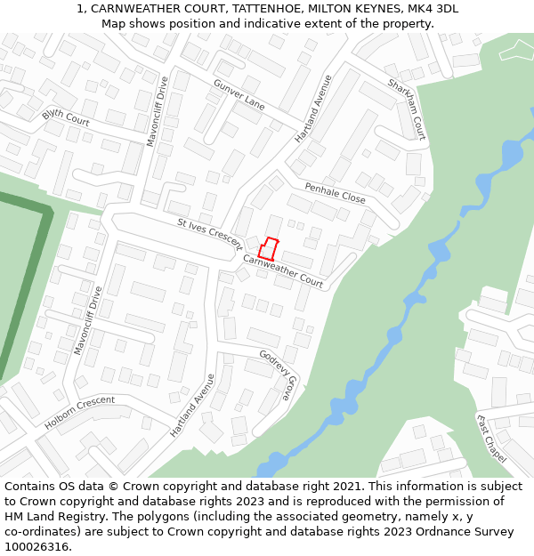 1, CARNWEATHER COURT, TATTENHOE, MILTON KEYNES, MK4 3DL: Location map and indicative extent of plot