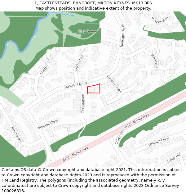 1, CASTLESTEADS, BANCROFT, MILTON KEYNES, MK13 0PS: Location map and indicative extent of plot